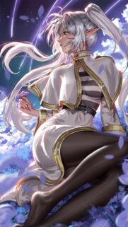 Stunning Anime Elf Girl in Flowered Field Wallpaper 4K