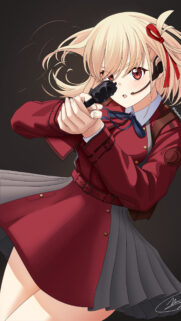 Chisato Nishikigi Lycoris Recoil Anime Girl Holding Gun Wallpaper