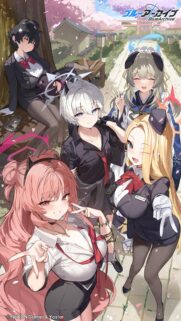 Blue Archive Group Anime Girls Wallpaper with Cherry Blossoms Aesthetic