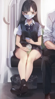 Anime Schoolgirl Commuting on Train High Resolution Mobile Wallpaper