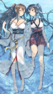 Beautiful Anime Girls Floating in Crystal Blue Water Wallpaper