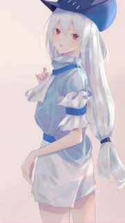 Anime Girl with Long White Hair and Blue Hat Aesthetic Wallpaper