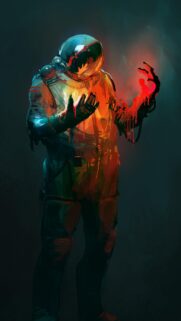 Abstract Astronaut with Glowing Red Energy Artistic Mobile Wallpaper