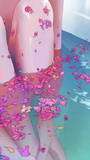 Aesthetic Anime Girl Relaxing in Flower Bath High Resolution Mobile Wallpaper