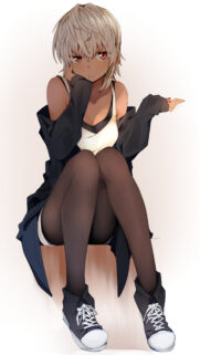 Stunning Anime Girl with Short Blonde Hair and Tan Skin Aesthetic Wallpaper for Mobile