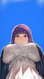 Anime Girl with Purple Hair Looking Down High Resolution Mobile Wallpaper