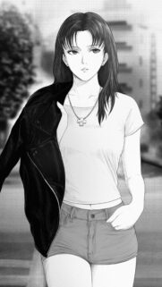 Misato Katsuragi Monochrome Manga Style Mobile Wallpaper