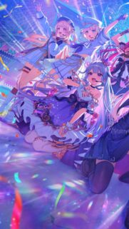 Vibrant Anime Idol Performance Mobile Wallpaper with Sparkling Stage Lights