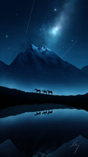 Silhouette Horse Riders Under Starry Mountain Night Sky Mobile Wallpaper