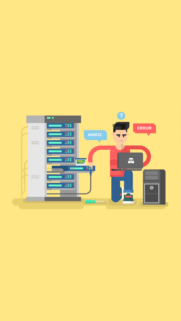 IT Technician Troubleshooting Server Error Flat Design Mobile Wallpaper