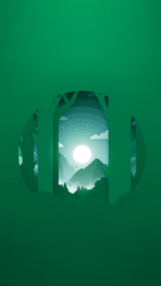 Minimalist Green Forest Mountain View Paper Art Mobile Wallpaper