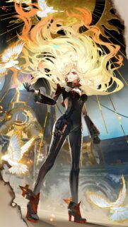 Epic Anime Warrior Girl with Flowing Golden Hair and White Doves Wallpaper