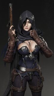 Stunning Fantasy Assassin Girl with Flintlock Pistol High Quality Wallpaper