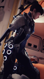 Stunning Sci-Fi Female Warrior with Glowing Cybernetic Armor Wallpaper