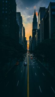Stunning New York City Sunset Street View Wallpaper for Mobile Screens