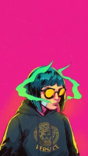 Edgy Cyberpunk Girl with Versace Hoodie Neon Pink Wallpaper for Mobile