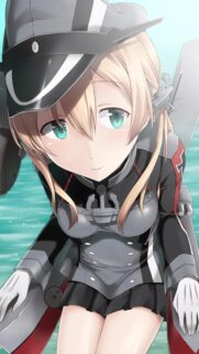 Anime Girl Warship Character with Blonde Hair and Green Eyes Mobile Wallpaper
