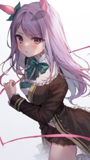 Cute Anime Girl with Purple Hair and Animal Ears High Quality Mobile Wallpaper