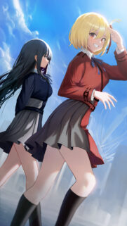 Anime Girls Running Under Blue Sky Mobile Wallpaper