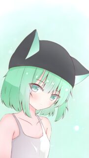 Cute Anime Girl with Mint Green Hair and Cat Ears Aesthetic Wallpaper