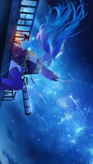Anime Girl Stargazing Under Starry Night Sky Mobile Wallpaper