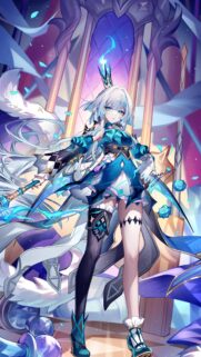 Stunning Anime Girl with White Hair and Blue Crystal Armor Mobile Wallpaper