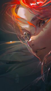Stunning Anime Girl Close Up with Glowing Red Hair Artistic Portrait Wallpaper