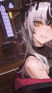 Anime Girl in Gothic Library Portrait High Quality Mobile Wallpaper