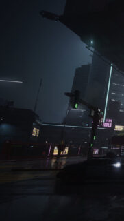 Dark Moody Cyberpunk City Street at Night Mobile Wallpaper