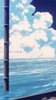 Aesthetic Anime Ocean Horizon with Fluffy Clouds Mobile Wallpaper
