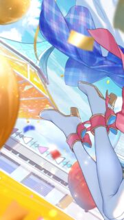 Anime Celebration Joy Wallpaper Featuring Floating Legs with Pink Ribbons and Confetti