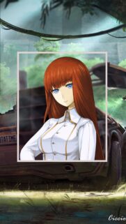 Kurisu Makise Steins Gate Mobile Wallpaper with Time Machine Background