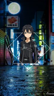Kirito Sword Art Online Aesthetic Neon City Mobile Wallpaper