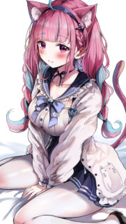 Cute Anime Cat Girl with Pink Hair and Sailor Outfit Mobile Wallpaper
