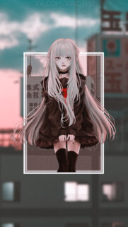 Aesthetic Anime Girl with Long Silver Hair Wallpaper for Mobile