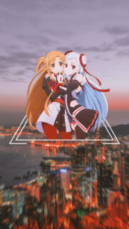 Sword Art Online Asuna and Yuna Aesthetic City Skyline Mobile Wallpaper