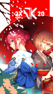 Stunning Anime Girls with Traditional Kimonos and Red Umbrella Wallpaper