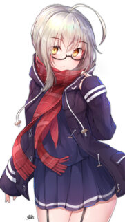 Cute Anime Girl with Glasses and Red Scarf High Resolution Phone Wallpaper