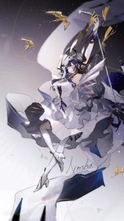 Ethereal Anime Idol Singing Wallpaper with Golden Birds and White Dress