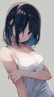 Beautiful Anime Girl with Dark Hair and Violet Eyes Digital Art Wallpaper