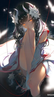 Mystical Anime Girl with Glowing Eyes and Red Strings High Definition Mobile Wallpaper