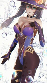 Mona Genshin Impact Anime Girl Water Splash High Quality Mobile Wallpaper