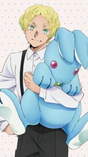 Cute Anime Boy with Blue Plush Bunny Wallpaper for Mobile