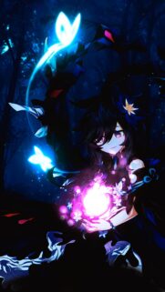 Anime Girl Holding Glowing Magical Orb with Neon Butterflies Wallpaper