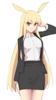 Anime Girl with Long Blonde Hair and Bunny Ears in Business Suit High Quality Wallpaper
