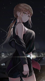 Anime Girl Under Night Sky Mobile Wallpaper HD Background