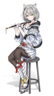 Anime Girl Playing Flute Silver Hair Aesthetic Wallpaper