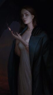 Mystical Woman with Glowing Embers Dark Fantasy Portrait Wallpaper