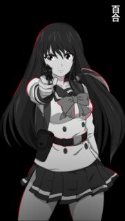 Anime Schoolgirl Holding Revolver Black and White Aesthetic Wallpaper