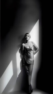 Elegant Monochrome Portrait of a Woman in a Silk Slip Dress Wallpaper